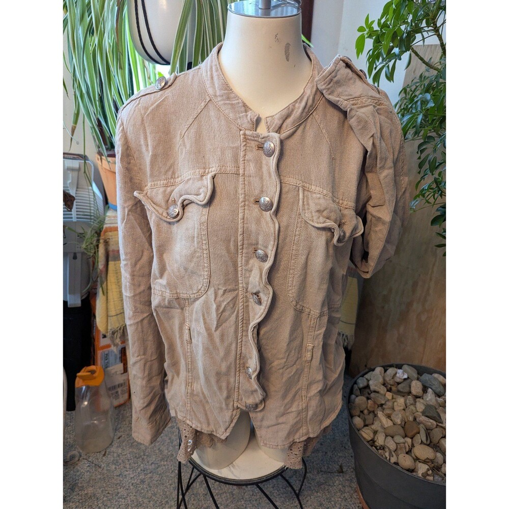 Women's Free People Tan LS updated safari style jacket sz lg